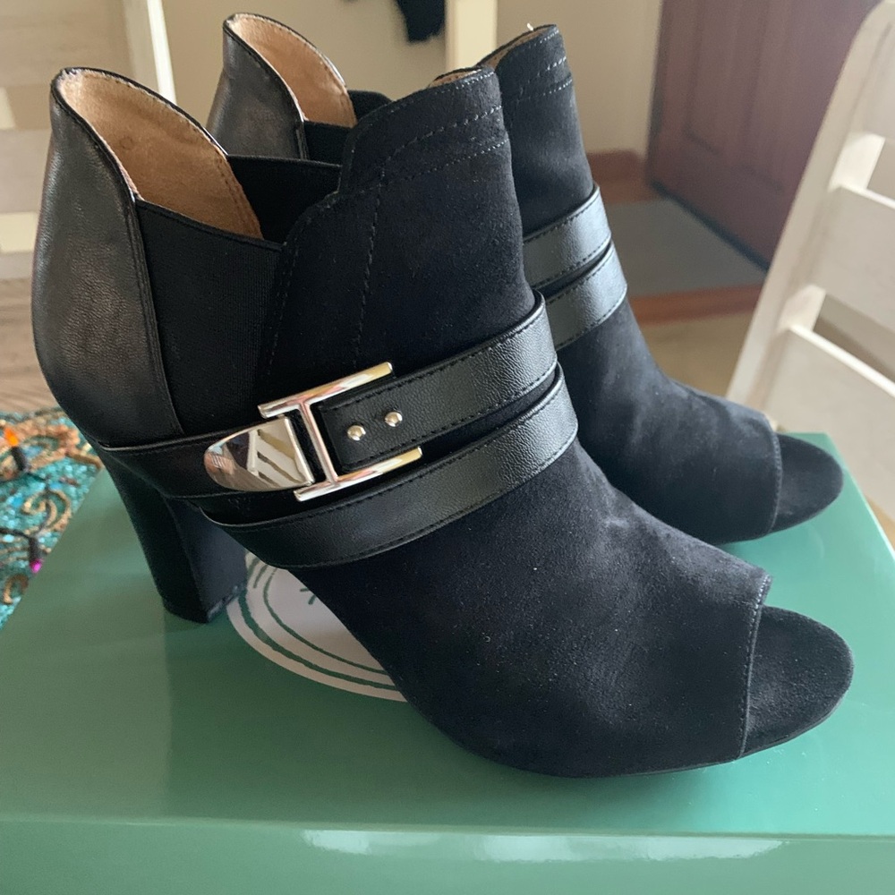 Abella Black Peep-Toe Ankle Booties with Buckle